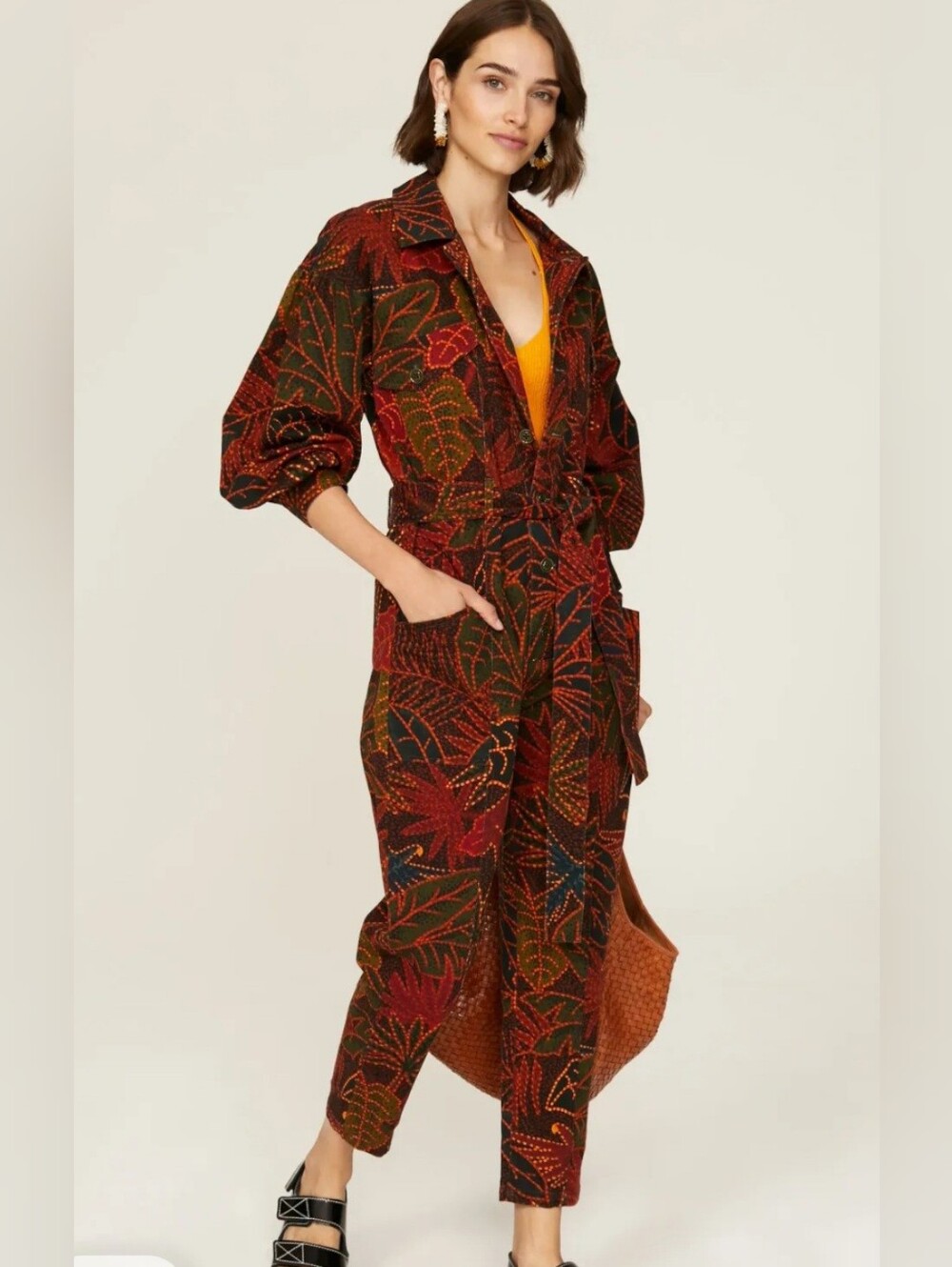 FARM Rio Rainforest Black Canvas Jumpsuit NWOT Size Large